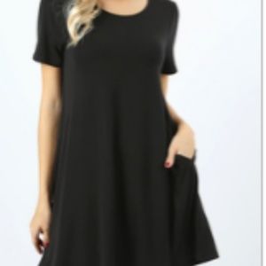 Black - SHORT SLEEVE ROUND-NECK STRAIGHT HEM TUNIC